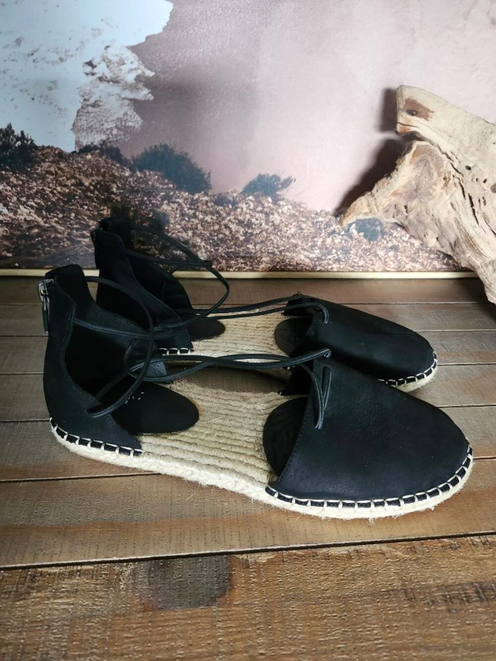 EILEEN FISHER Black Leather Espadrille d'Orsay Flats 9